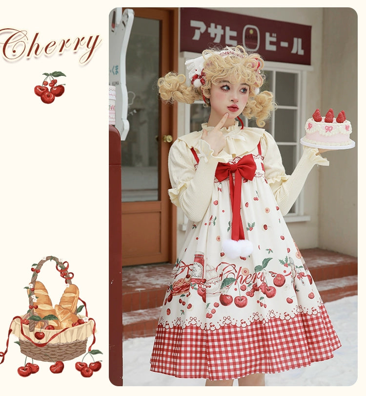 Mademoiselle Pearl~Cherry~Christmas Winter Lolita OP Dress S Strapless suspender JSK 