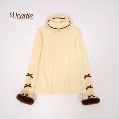 (Buy for me) Vcastle~Sweet Lolita High-neck Long Sleeve Sweater S apricot-brown 