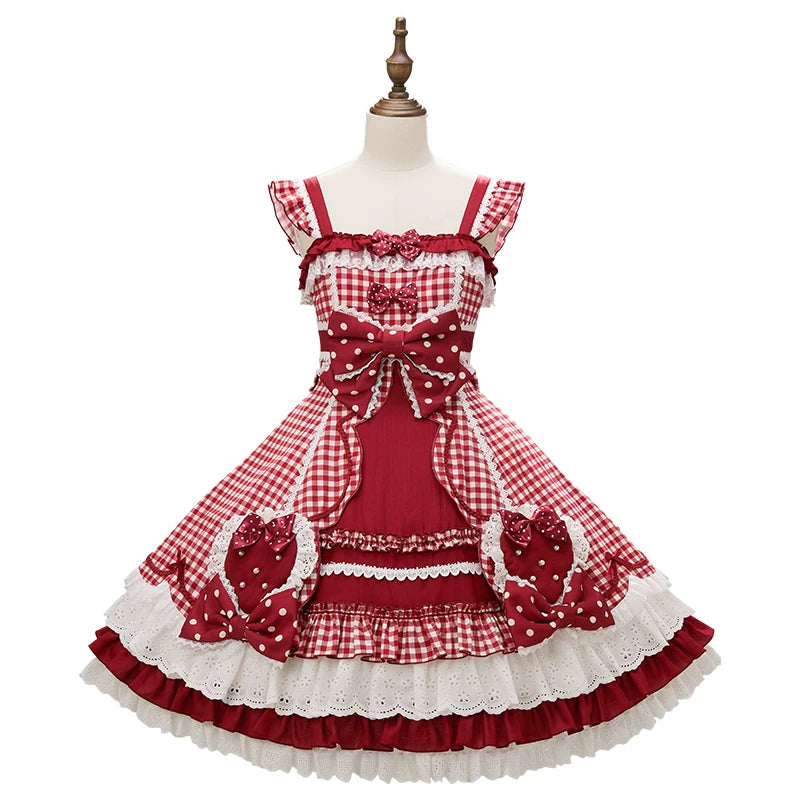 Strawberry Momo Party - Sweet Lolita OP and JSK, Strawberry Print and Cake Embroidery (L M S XL XS) 45548:853166