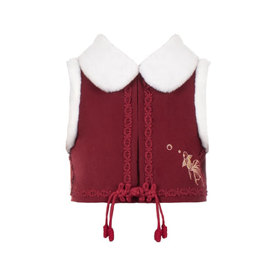 With PUJI~New Year Chinese Style Embroidery Lolita Shirt Vest Skirt Set S Embroidered wool vest 