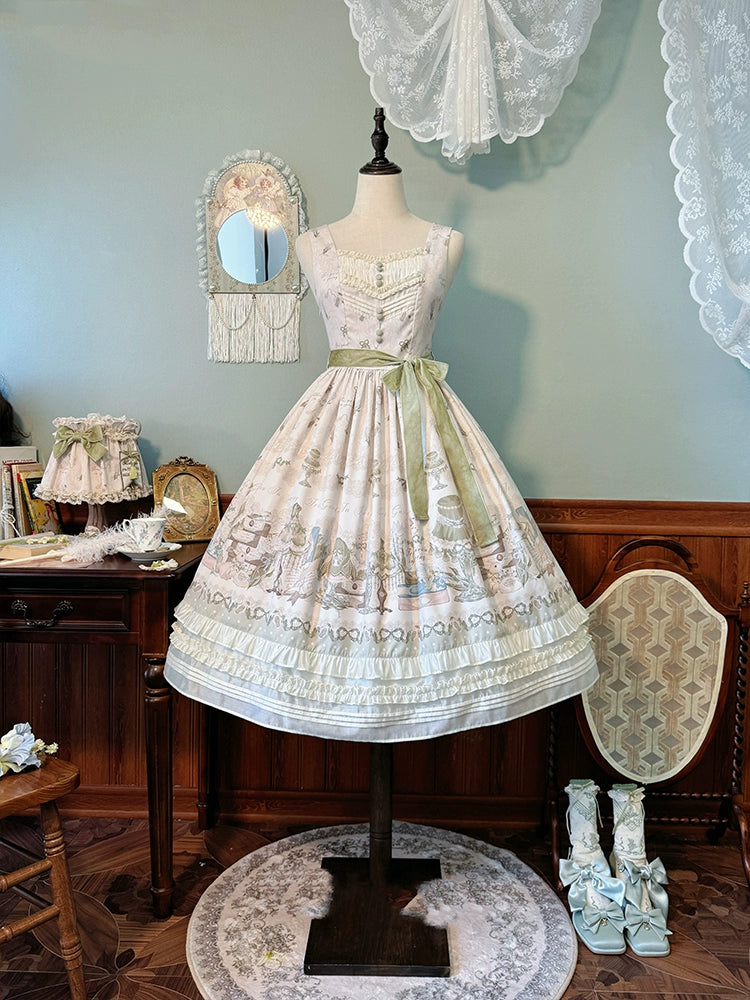 Alice Girl~Iris Study Room~Classic Lolita JSK Elegant Lolita Dress With V-neck XS Beige JSK only (long) 