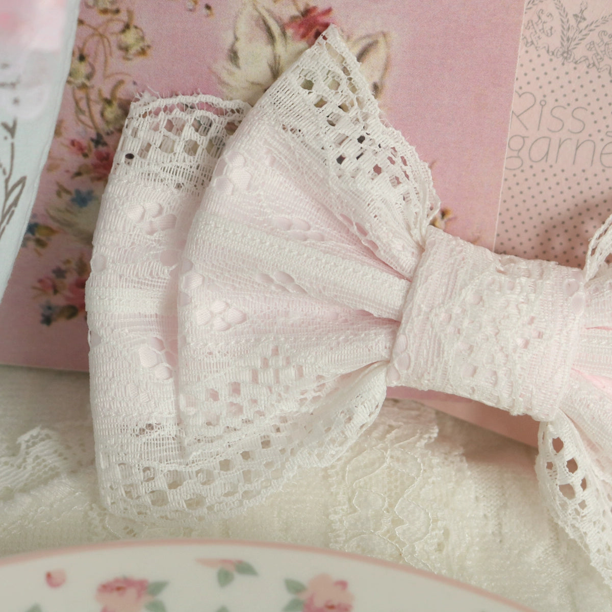 Creamy Bubbles - Sweet Lolita Hair Clip Pink Lace Bow Hair Clip and Brooch Handmade