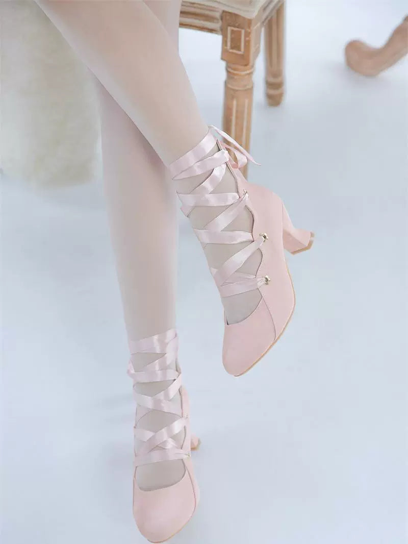 MR.Qiutian - Forbidden Dance - Elegant Lolita Velvet Shoes, Adjustable Lace-Up Straps