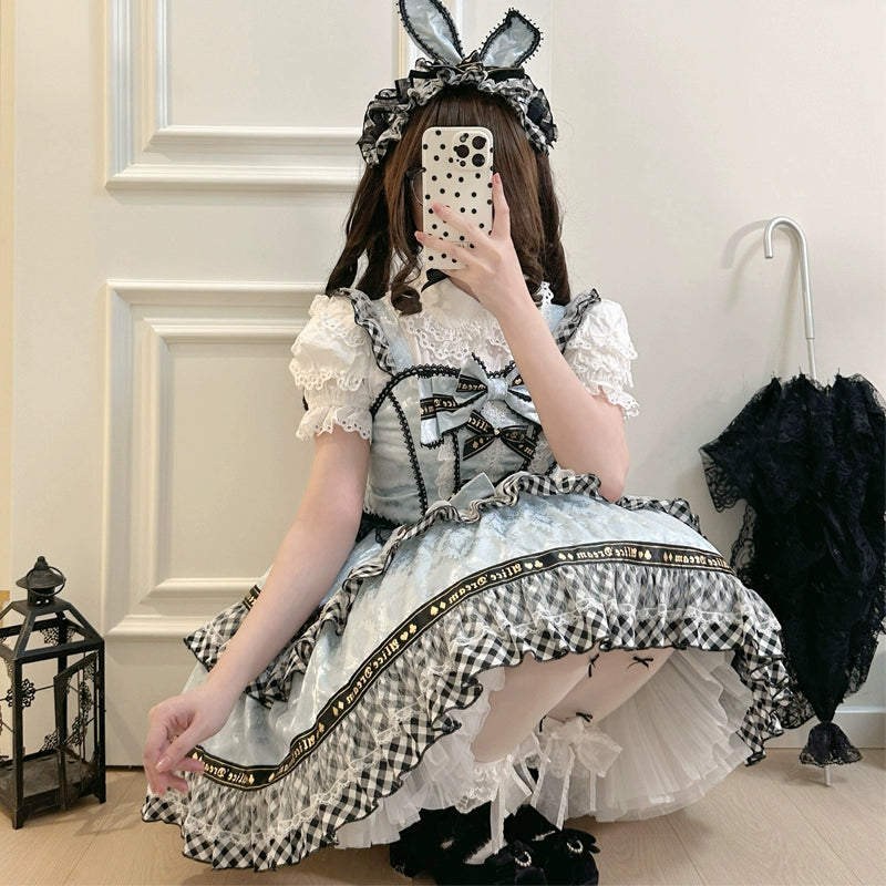 Hanguliang~Rabbit Spades~Kawaii Lolita JSK Flounce Hem Bi-color Dress   