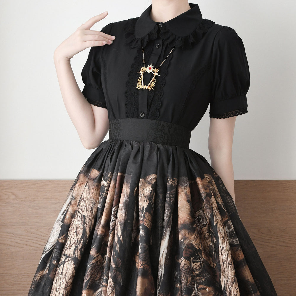 MIST~Lily~Cotton Retro Lolita Blouse with Lace Ruffles and Short Sleeve