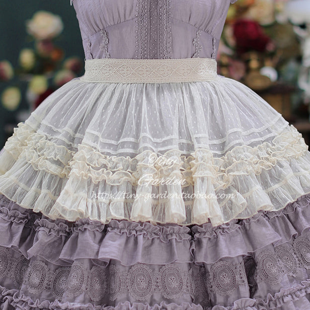 Tiny garden - Dream Bouquet - Elegant French Vintage Lolita JSK One Size ivory dot yarn apron