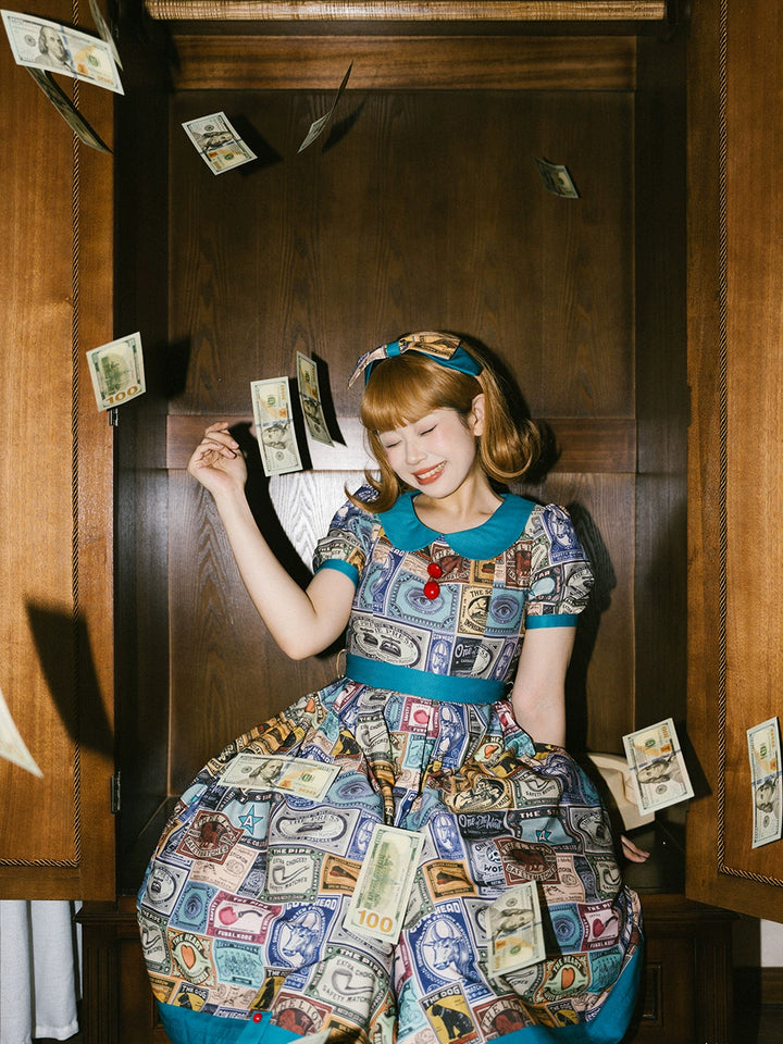 Miss Cube - Antique Label - Retro Lolita OP Dress Short Sleeve Dress