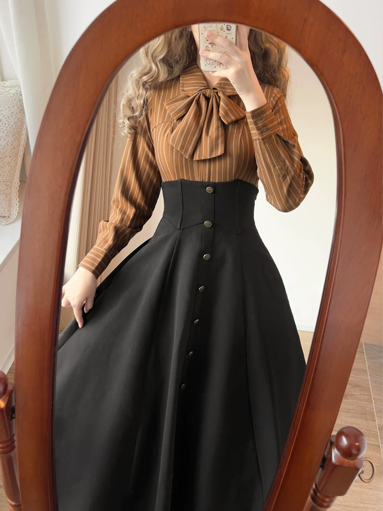 Forest Wardrobe - Forest Ode - Classic Lolita Striped Shirt, Detachable Bow Tie 44272:801791