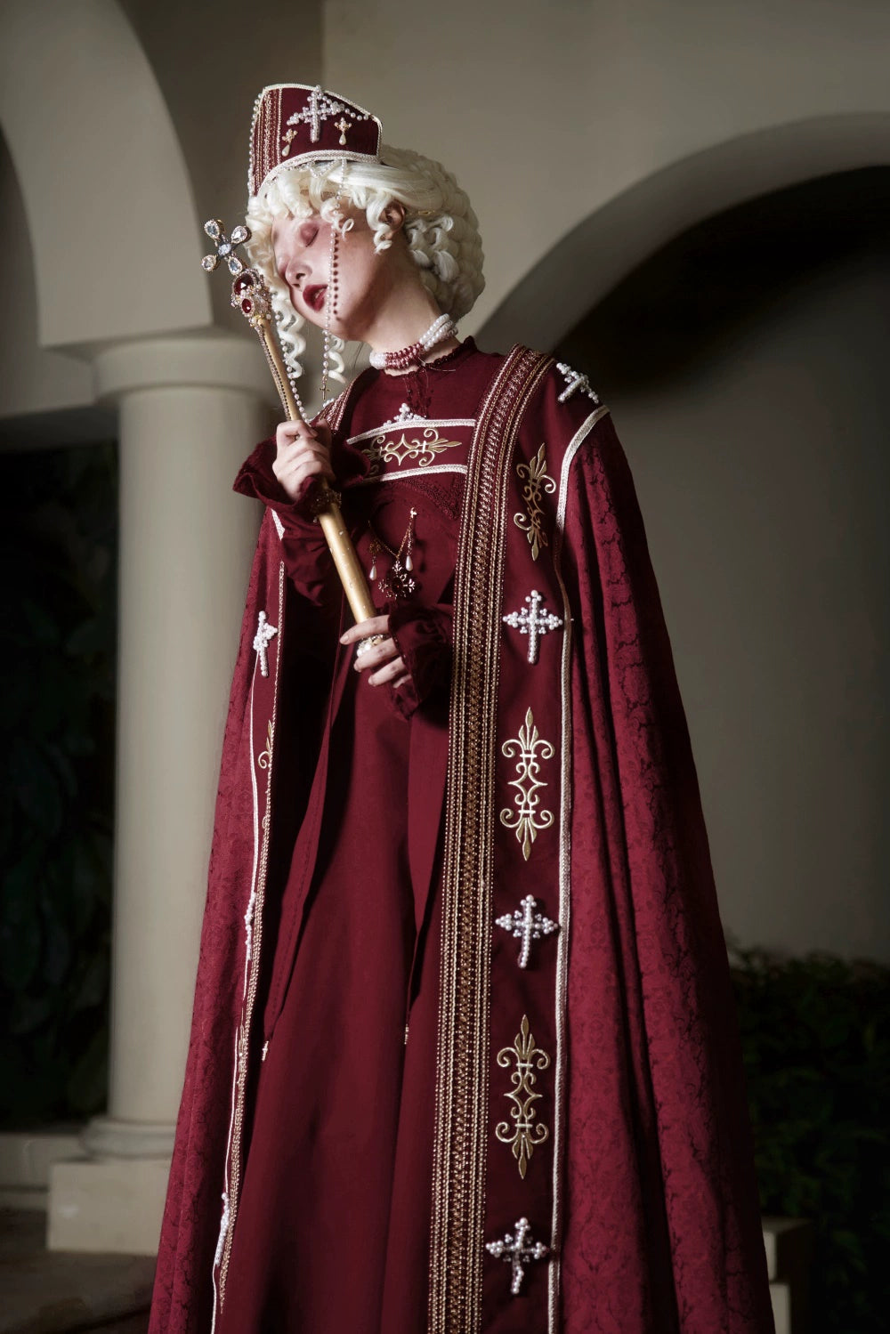 LeMiroir - Moonlit Prayer - Long Nun Lolita Bishop Cape, Cross Details