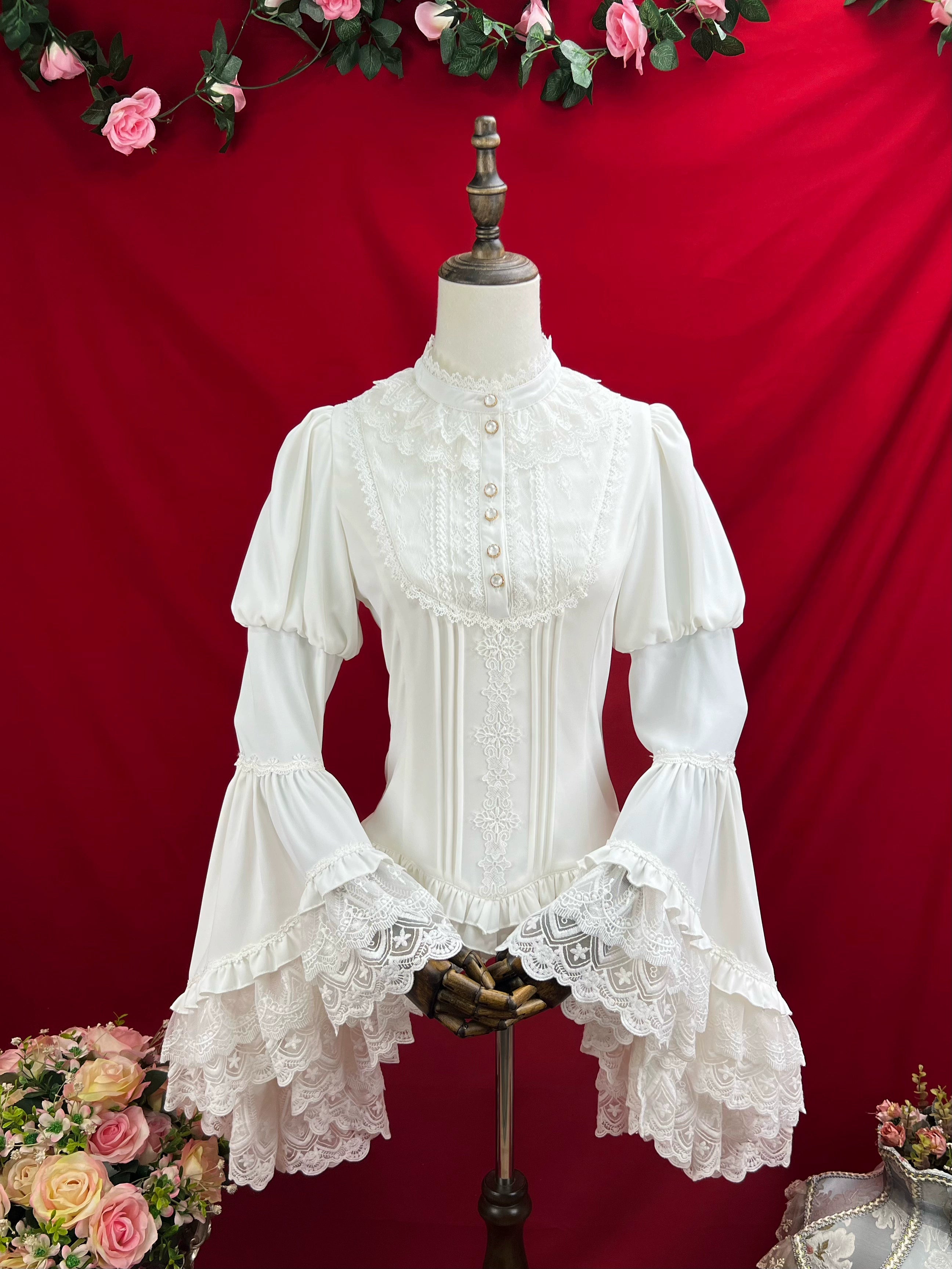 DMFS Lolita - Classic Lolita Blouse Princess Sleeves Lolita Shirt Milk white S