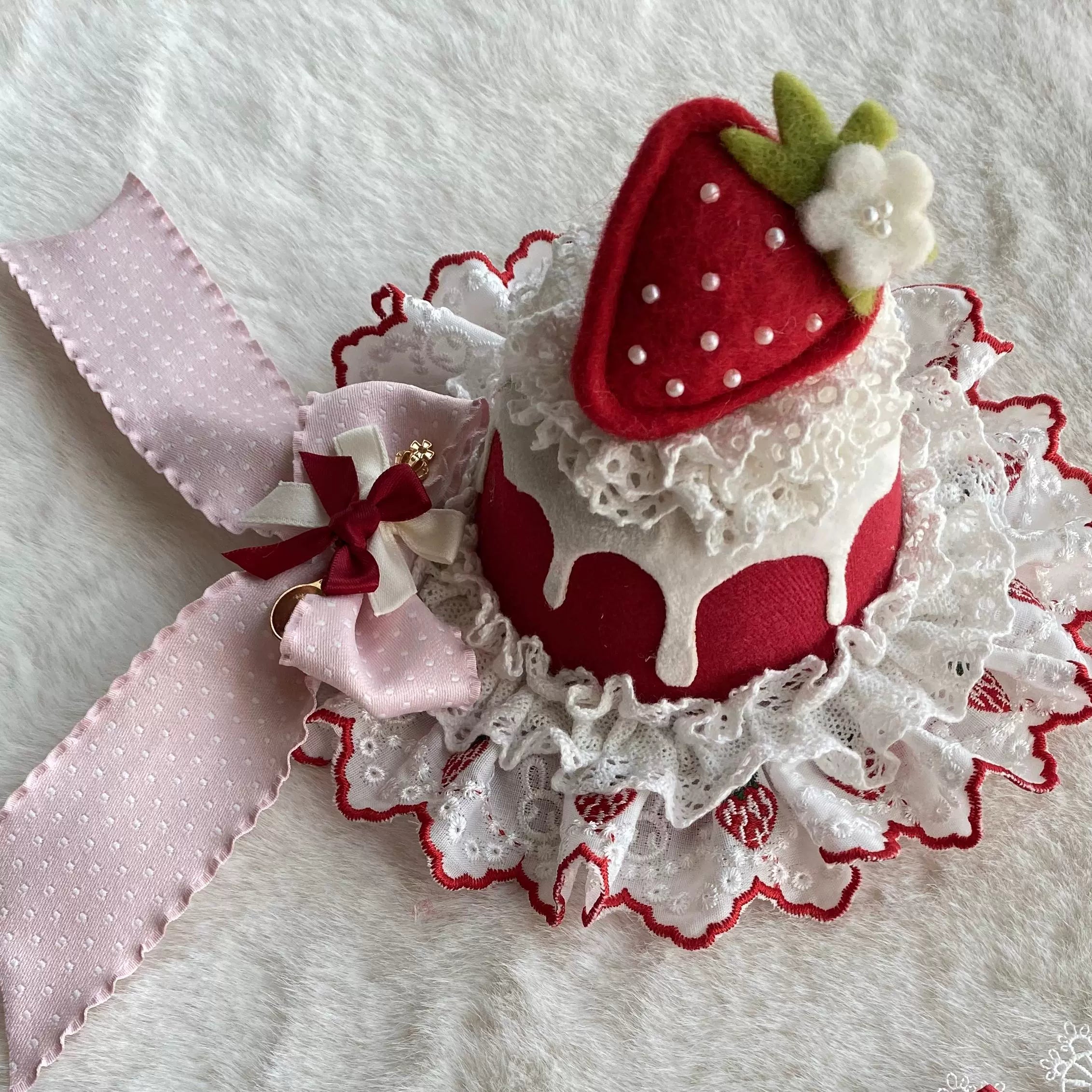 Sakurahime - Berry Sweetheart - Sweet Lolita OP Suit Old School Lolita Dress and Top Hat Top Hat only S