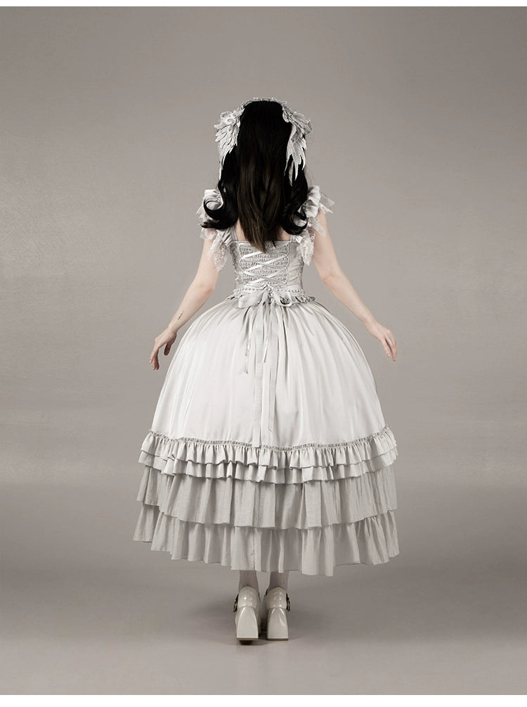 With PUJI - Letter and Poetry · Humanoid Robot - Silver Gothic Lolita Mermaid Skirt Set 43861:787666