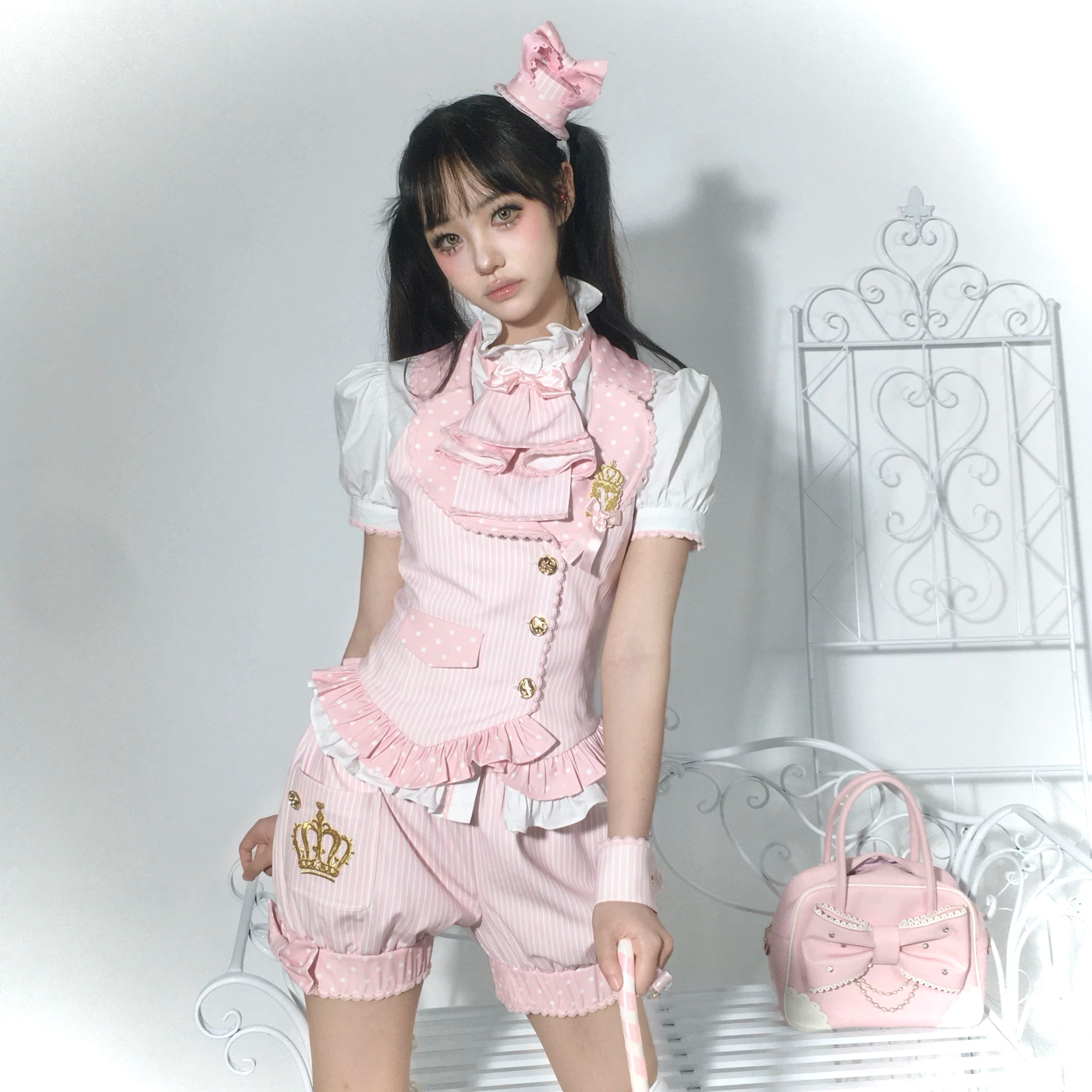 New Century Princess - Pink and Gold Old School Lolita Skirt & Vest Set 45861:866056