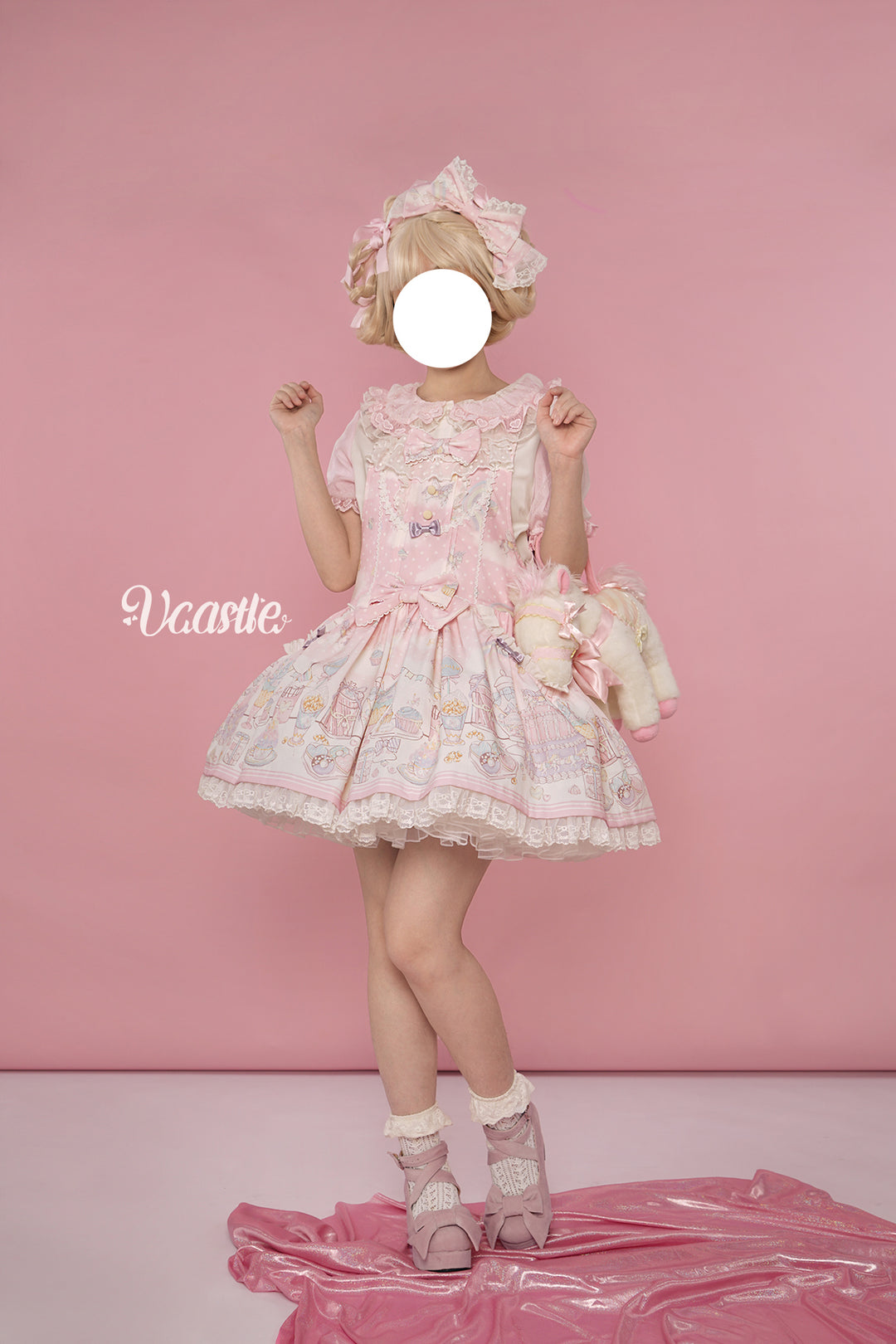 Vcastle~Unicorn Sugar Party~Kawaii Lolita Salopette Suit with Unicorn Hood 42110:726715