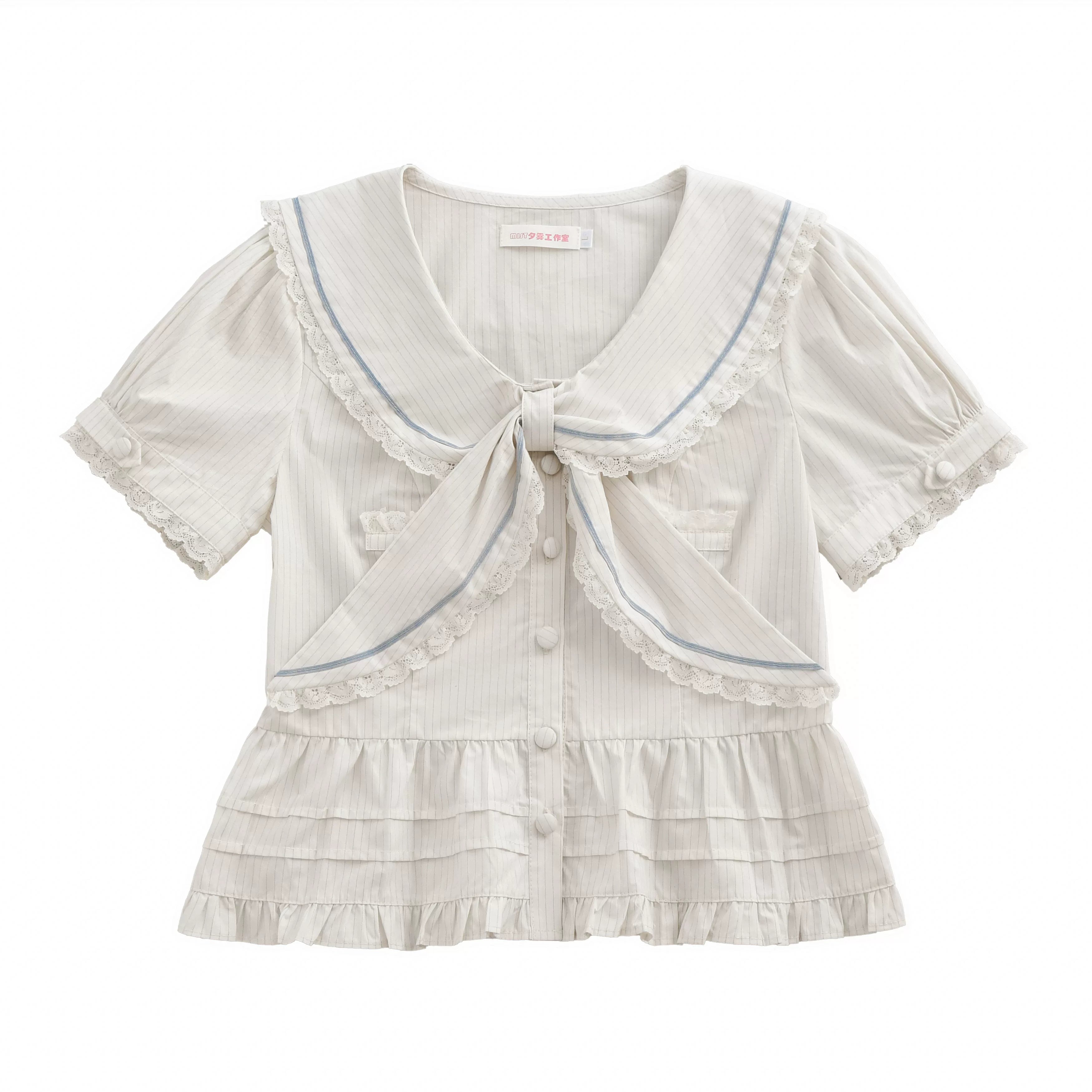 Cotton Kawaii Lolita Blouse, Lace Sailor Collar (L M S XL) 45787:862412