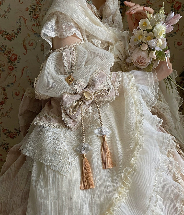 Guaji~Isabella~Wedding Lolita OP Bridal Dress with Tiered Petticoat and Trailing