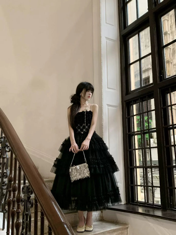 Sara Bell~Hailey~Elegant Lolita JSK Dress with Large Tiered Voile Hem