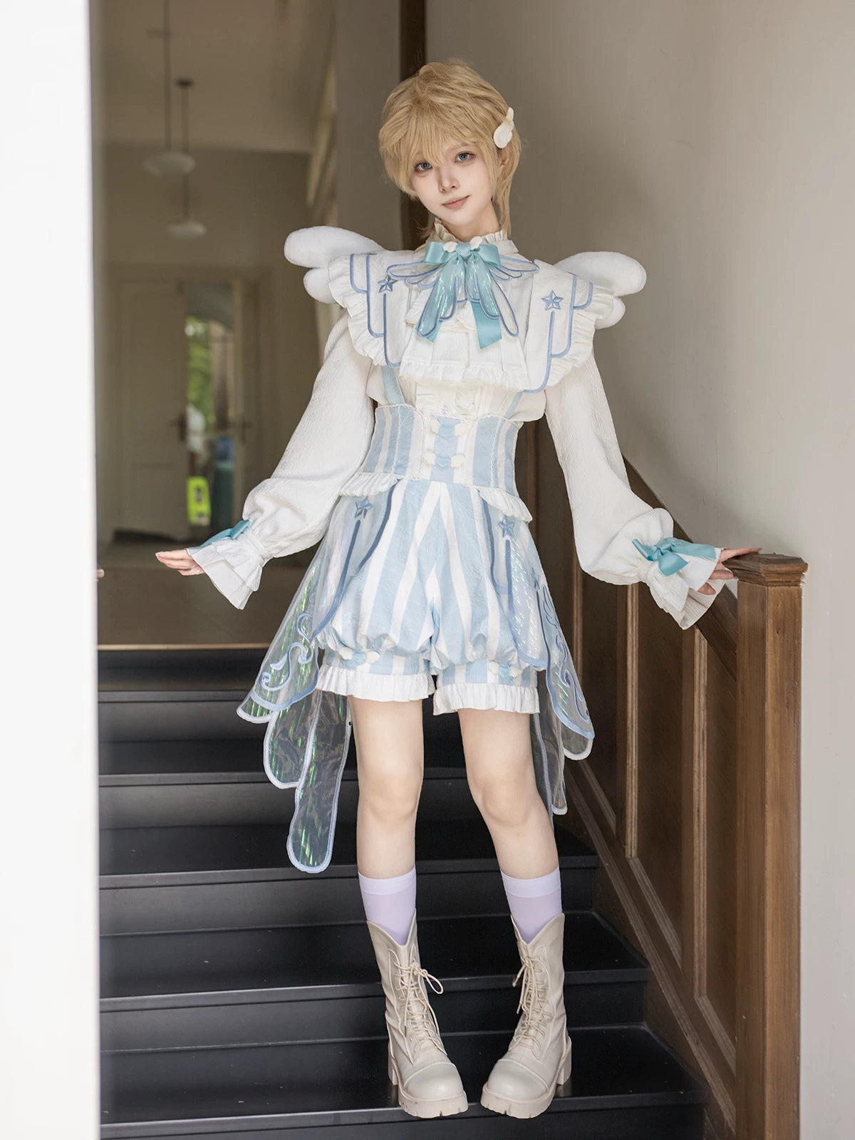 Angelic Covenant - Ouji Lolita Prince Outfit Set, Angel Wing Trailing 45761:861146