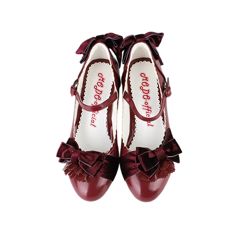 Doll's Ball - Classic Lolita Shoes, Mid Horseshoe Heel (Burgundy / 35 36 37 38 39 40) 44570:813608