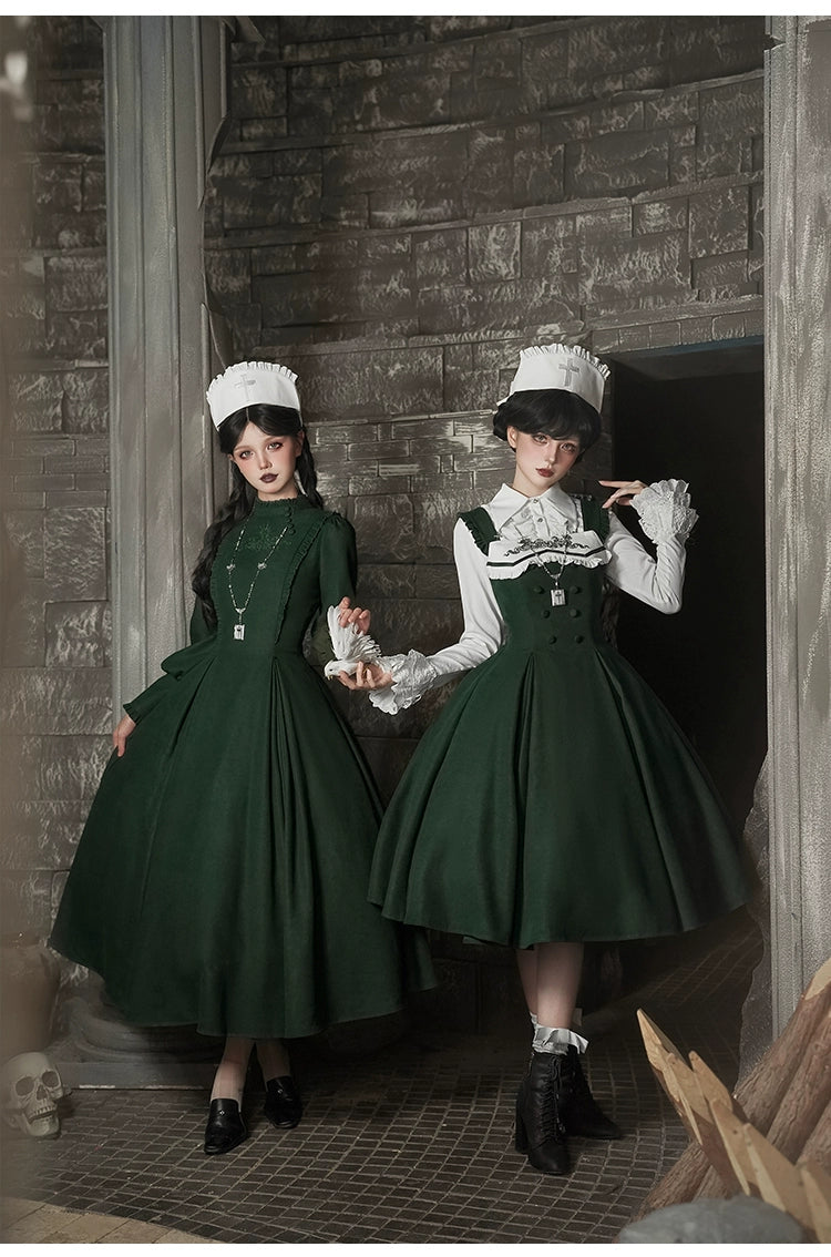 With PUJI - Letter and Poetry · Abyss Clinic - Gothic Lolita Green Dress Set 43929:789688