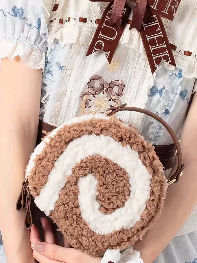 LovelyLota - Little Swiss Roll - Cute Plush Lolita Bag, Adjustable Crossbody Strap Dark Color