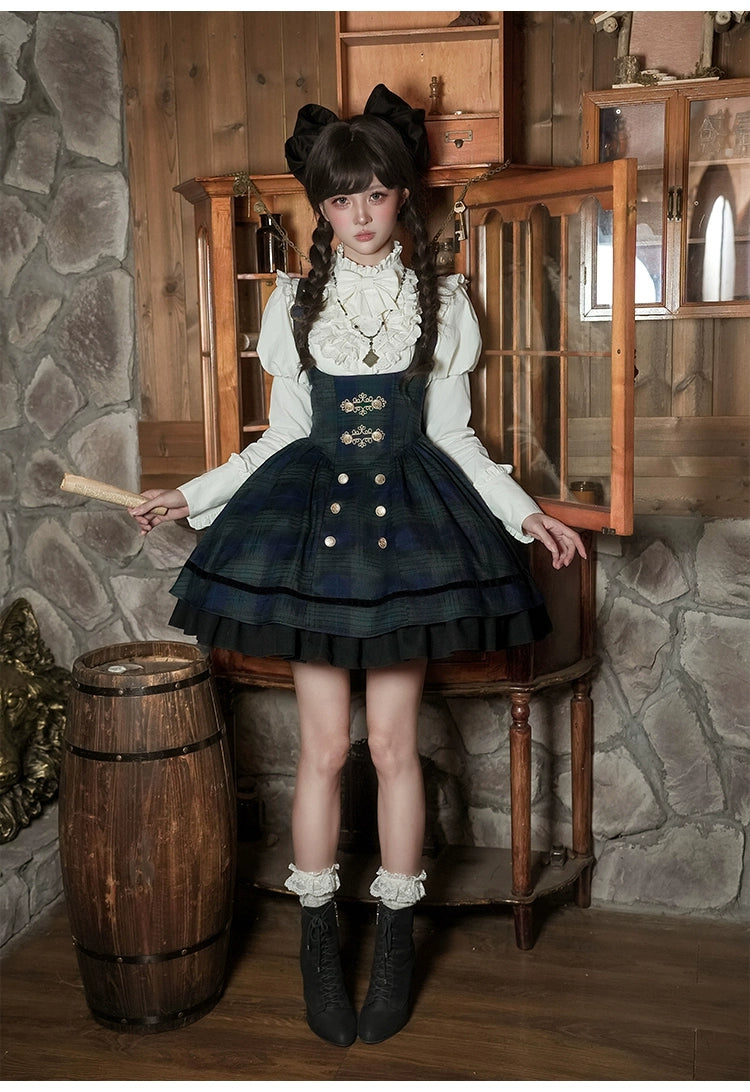 With PUJI - Berlin Souvenir - Plaid Preppy Style Lolita Bust Supporting JSK Outfit 43928:789909