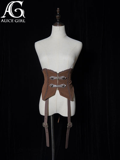 Alice Girl~Nautical Treasure Map~Lolita Corset Brown Waistcoat S Coffee color (waistband only) 
