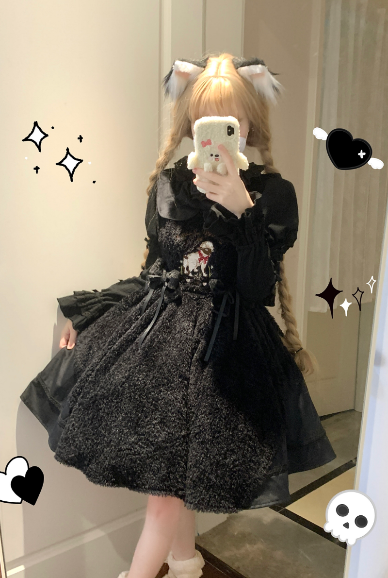Peach Soda~Sleeping Case~Plush Lolita JSK Dress Set Doll Sense Embroidery Dress   