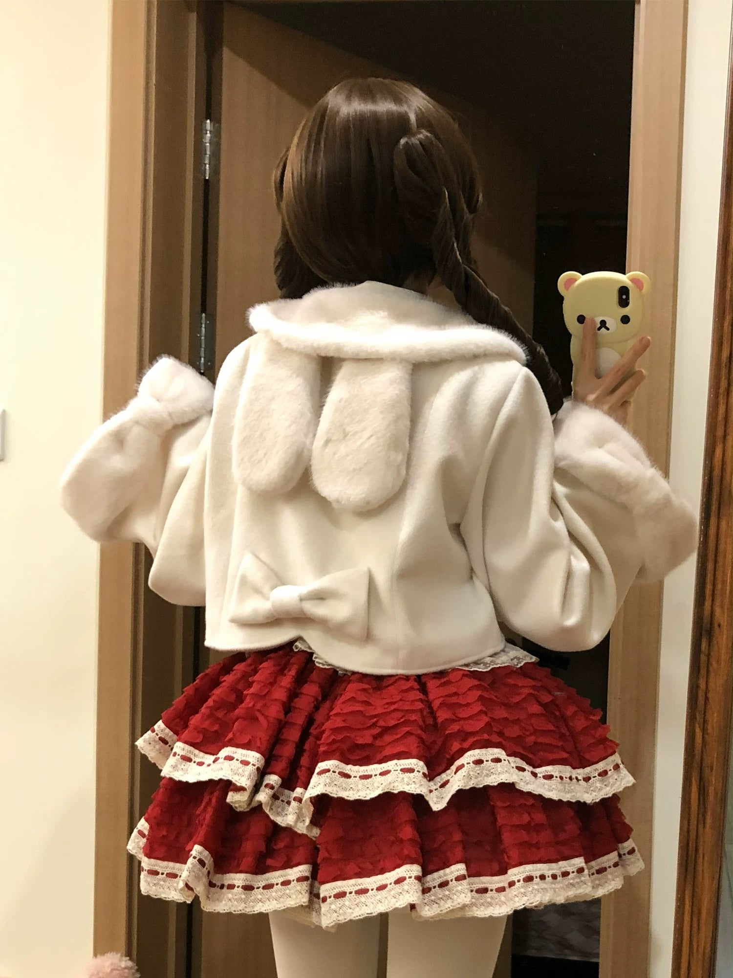 Rabbit Heart Knot - Sweet Lolita Winter Short Coat, Detachable Bunny-Ear Collar 45891:866852