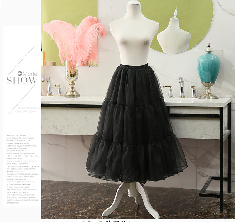 Manyiluo - Medium-length Boneless Lolita Petticoat Black