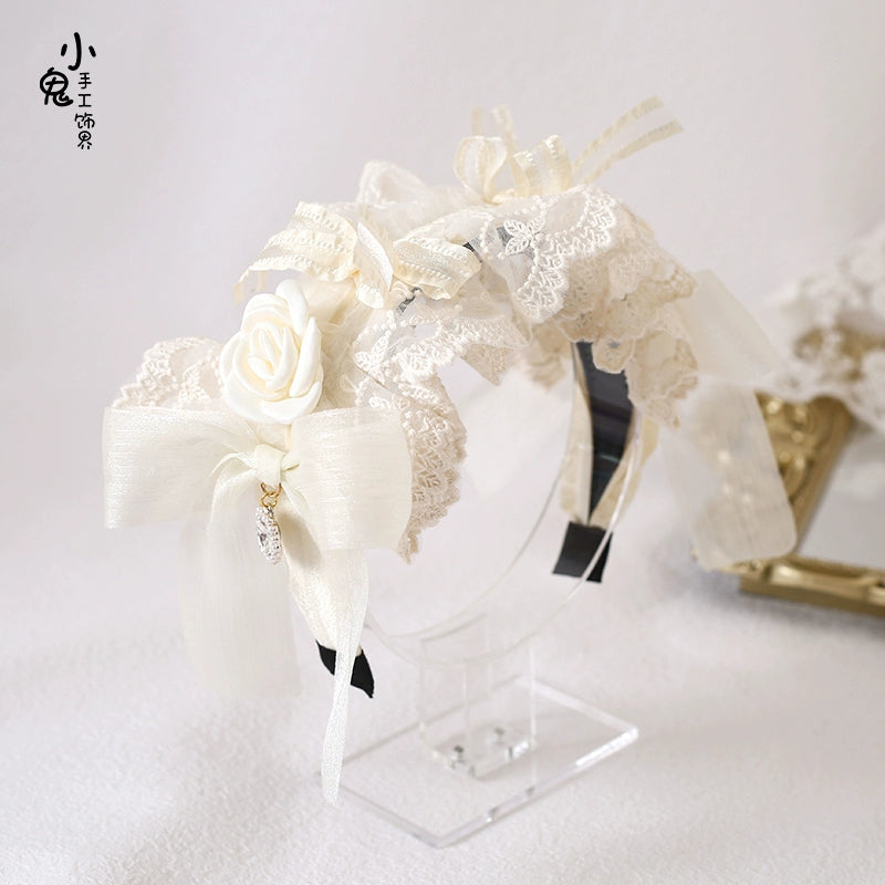 Xiaogui - Lace Lolita Headdress Set With Bow/Ruffle Details KC Only