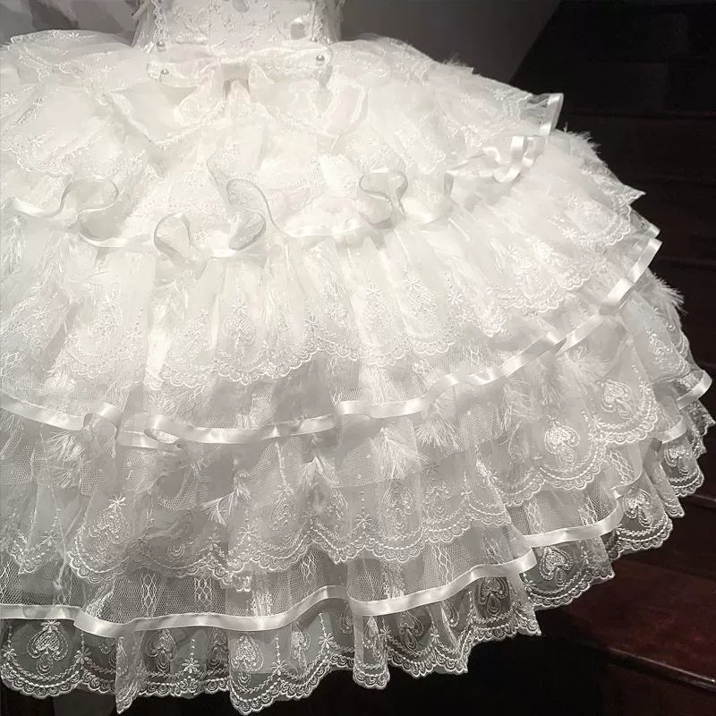 Hanguliang - Feather's Ballad - Wedding Lolita JSK Dress, Tiered Ruffles 43707:784264