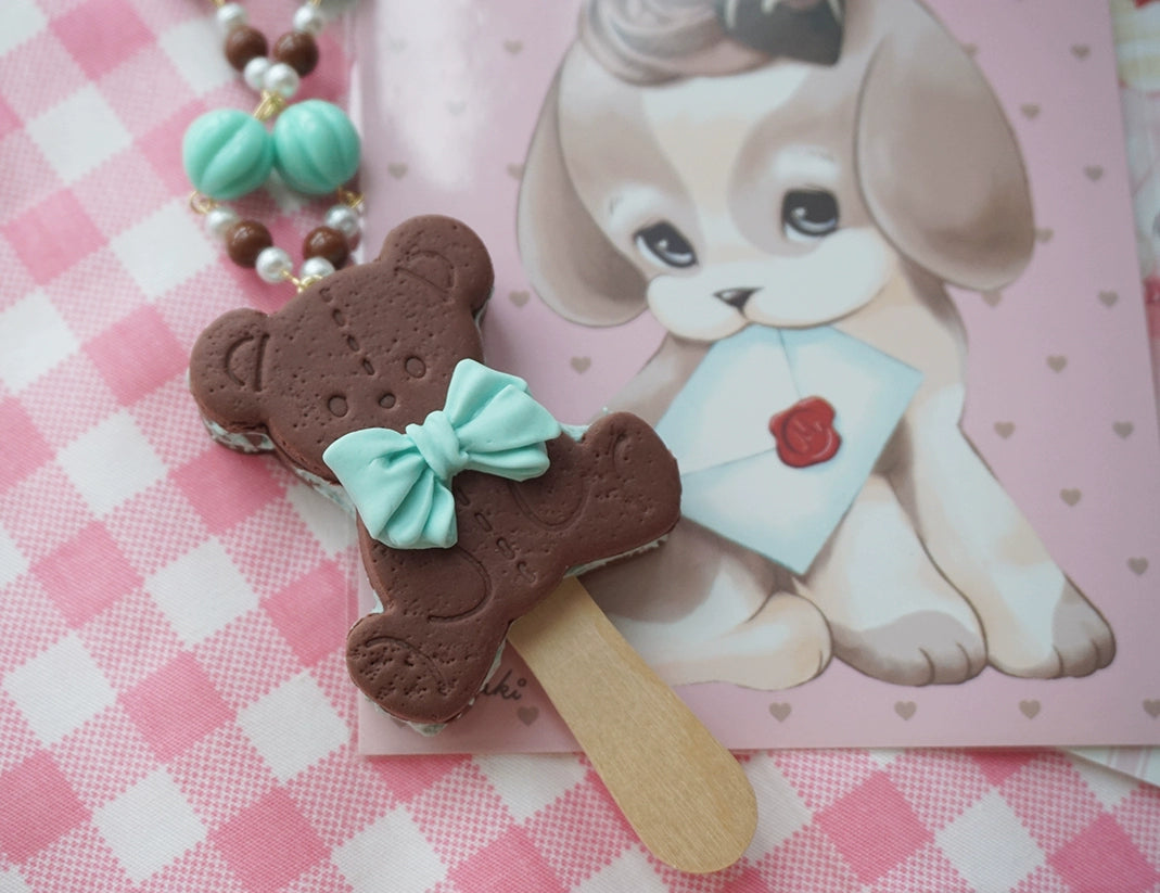 Cat Tea Party - Kawaii Lolita Necklace Bear Biscuit Ice Cream Handmade Clay Necklace Chocolate