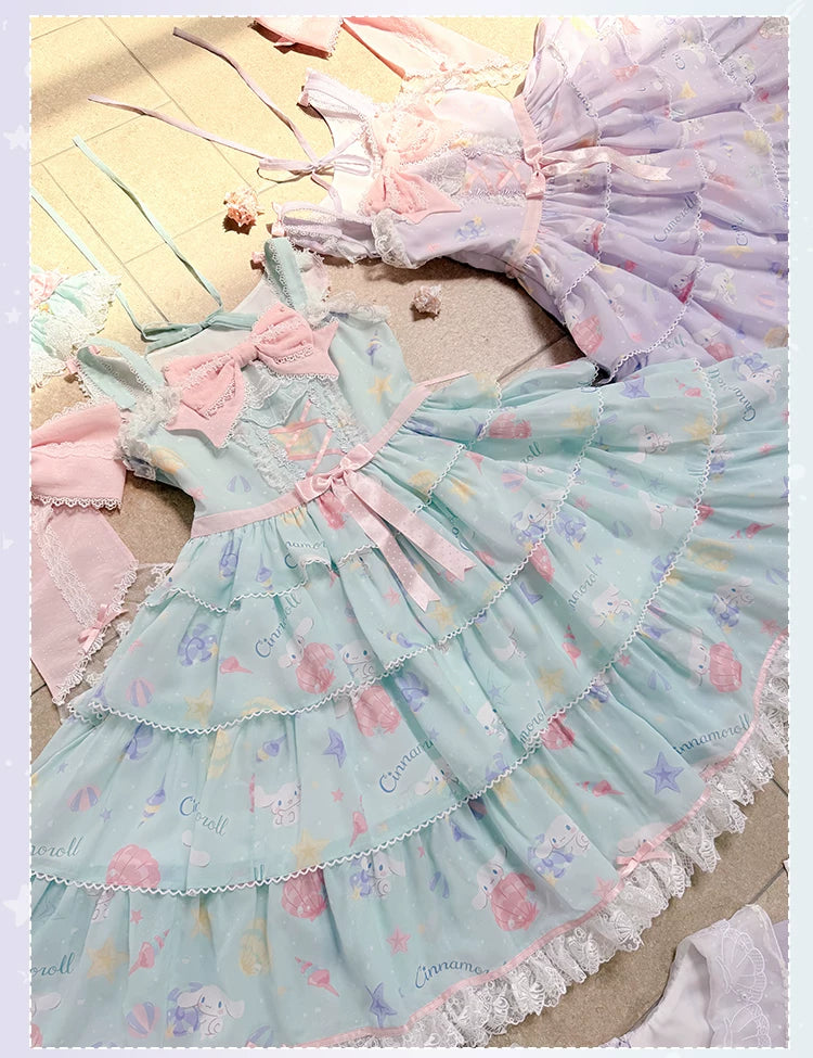 Cinnamoroll Ocean Fantasy - IP Collab Sweet Lolita Tiered JSK & OP Dress, Cinnamoroll Print 45995:871859