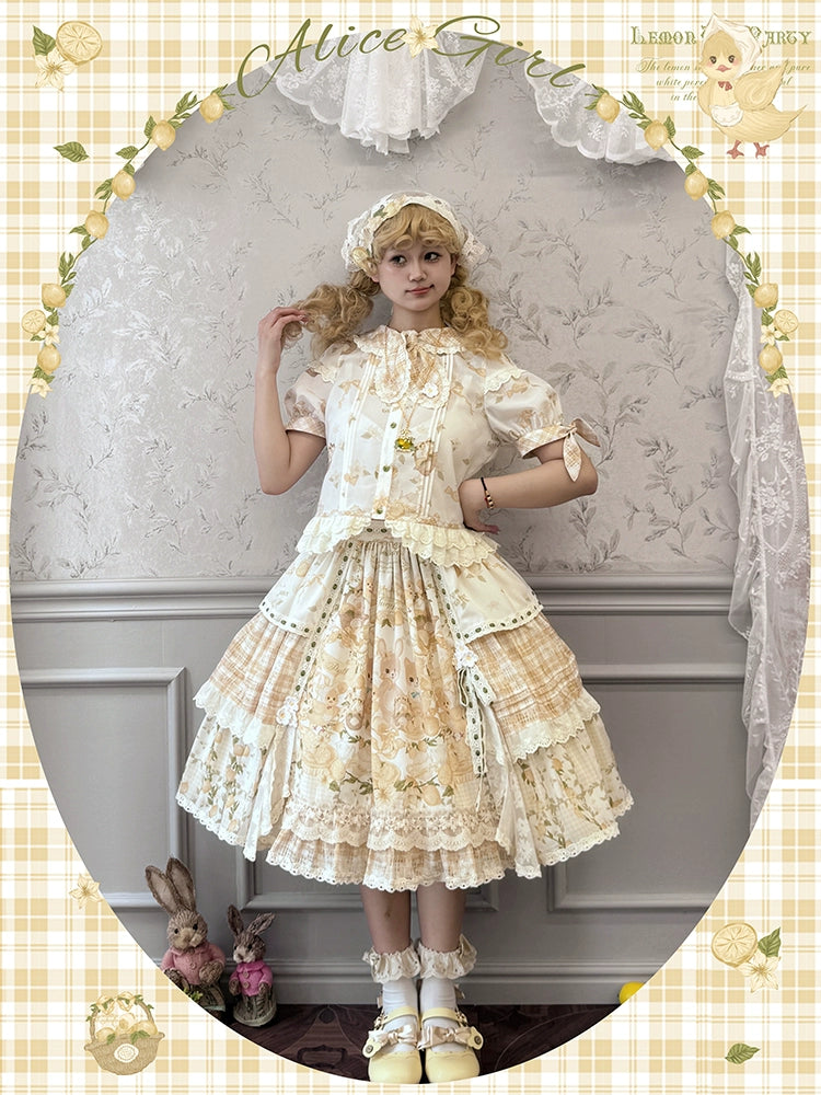 Alice girl~Lemon Rabbit~Kawaii Lolita Skirt Cute Doll Tartan Plaid SK Skirt (Short) XS 