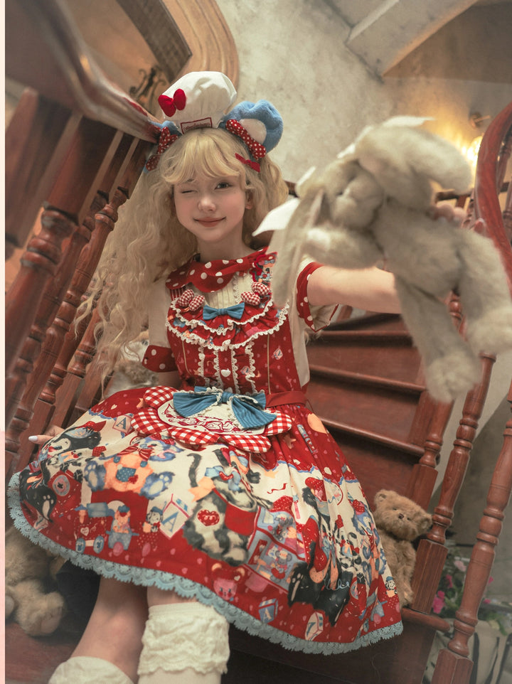 Star Fantasy~The Dogs Party~Kawaii Lolita Dress Set with JSK Salopette and Shirt