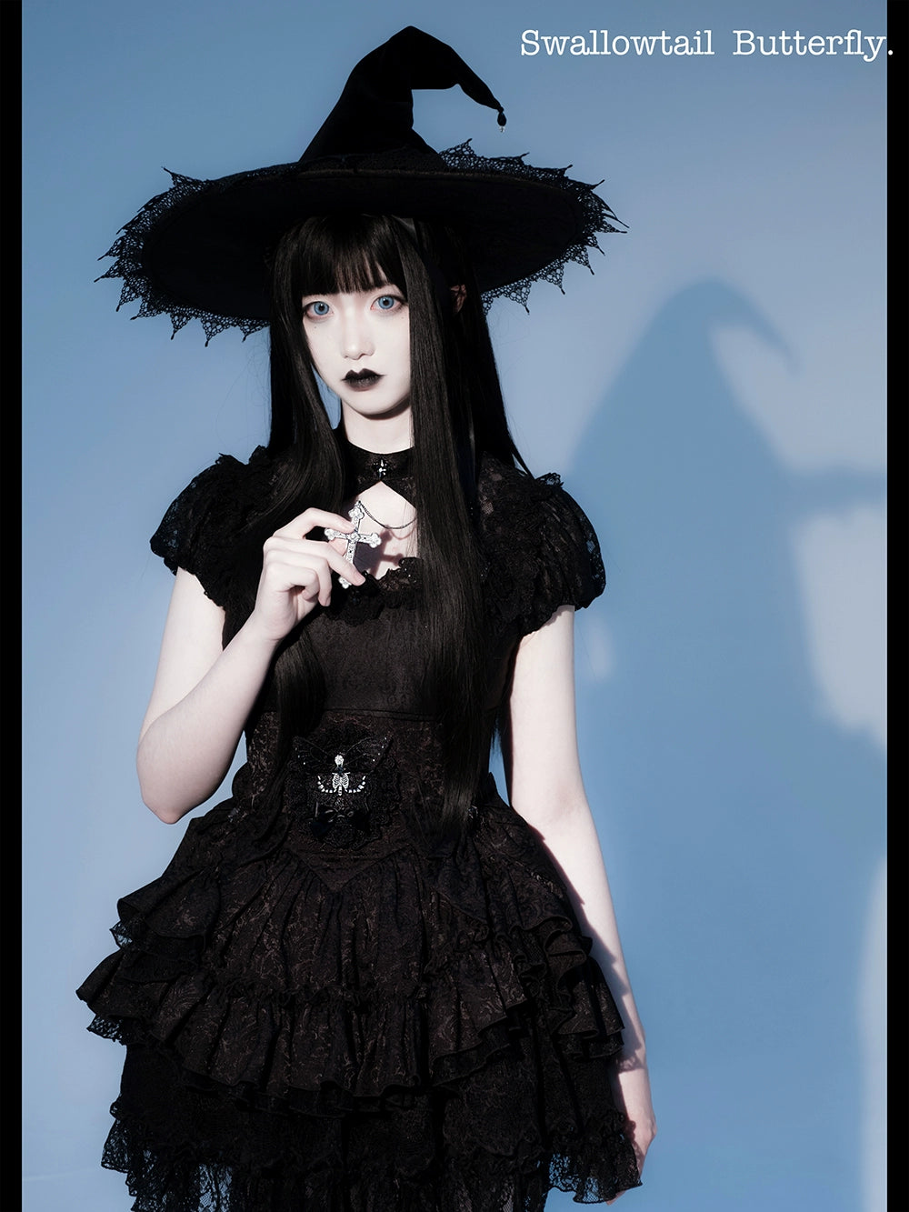 MORY HITOMI~Swallowtail Butterfly~Gothic Lolita Skirt Skeleton Butterfly Embroidered Skirt and Blouse   