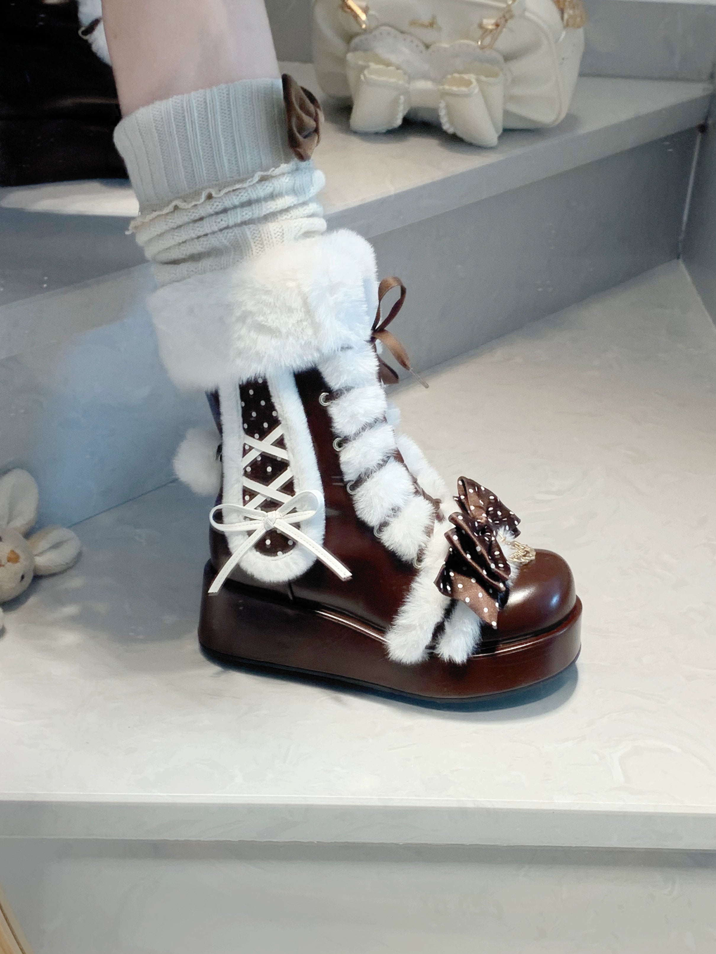 Aimee - Cherry Snow Bunny Ears - Winter Sweet Lolita Boots, Bunny Ears 44050:793551