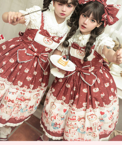 GD Lolita~Strawberry Kitchen~Sweet Lolita Burgundy High Waist JSK   