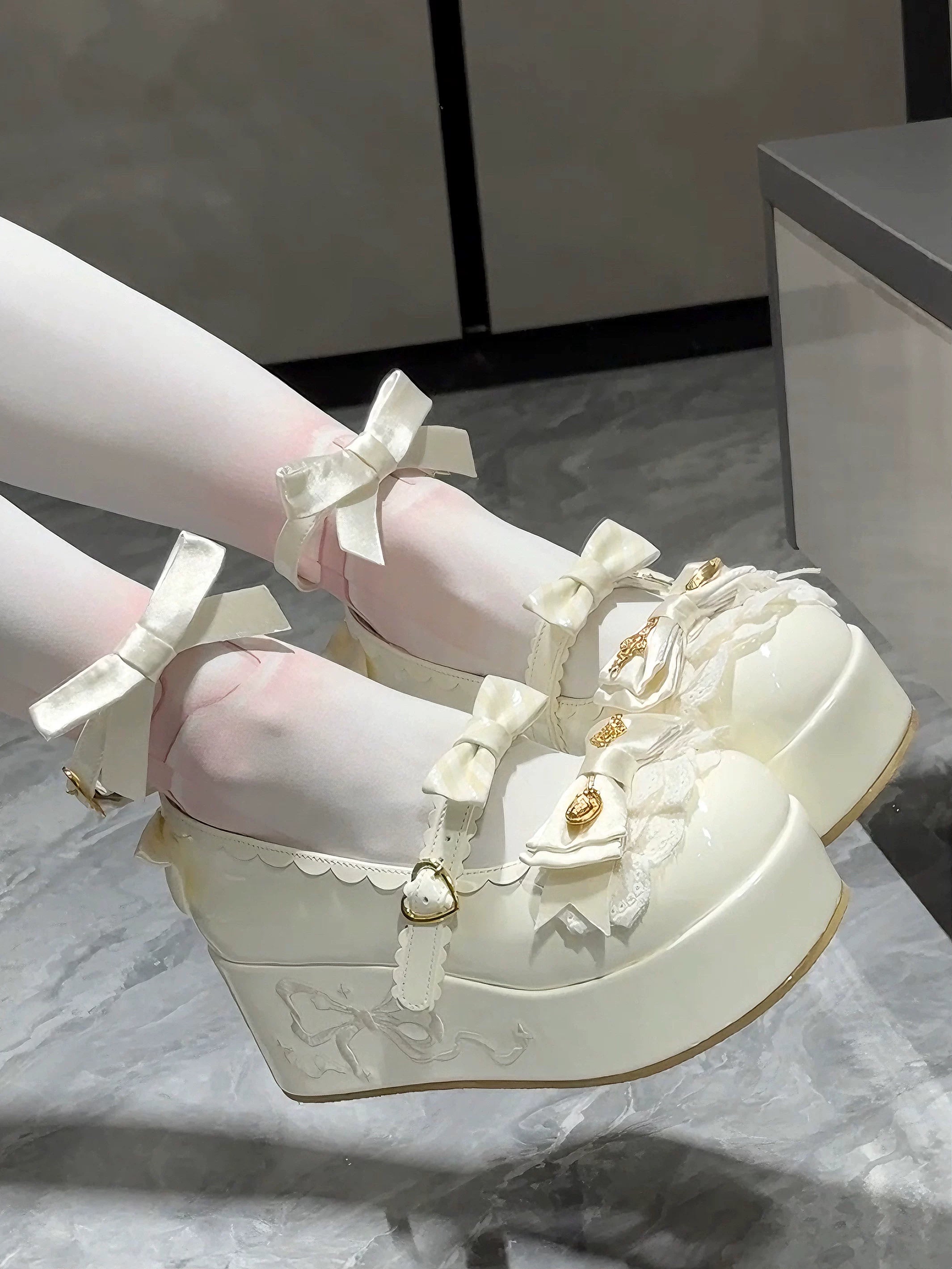 Mousse Rolls - Platform Sweet Lolita Shoes, Detachable Golden Spoon