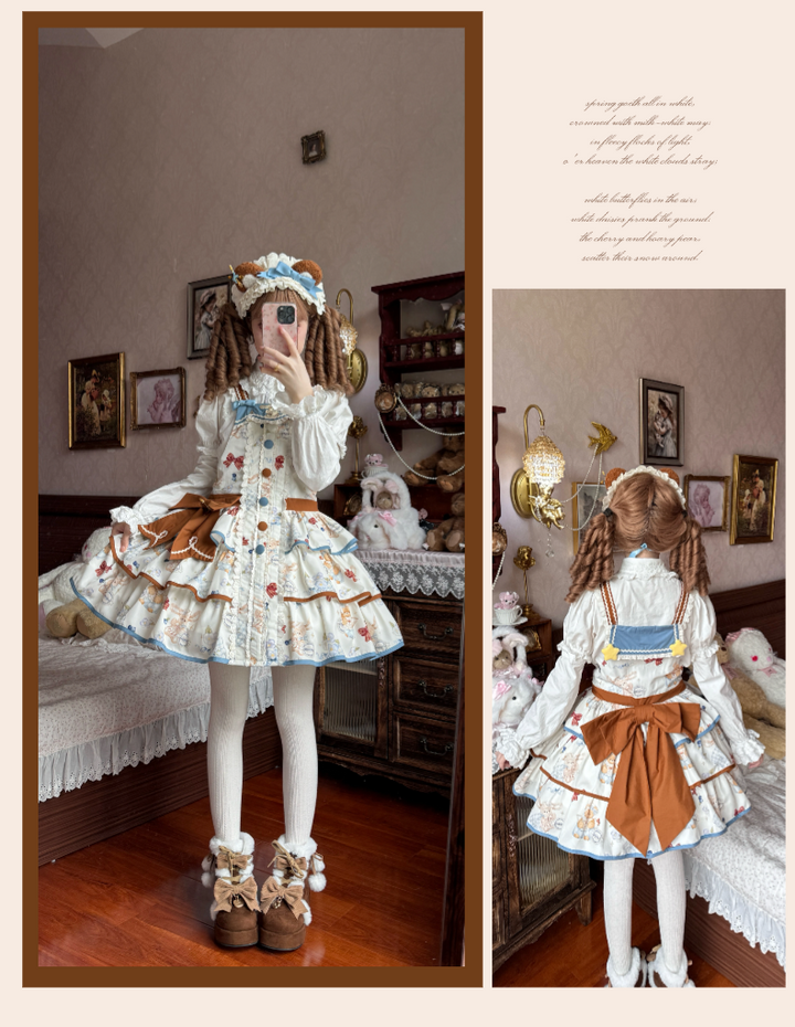 Cheese Mee Mee~Seaside Tea Party~Sweet Lolita Dress Cute Print JSK and Cape