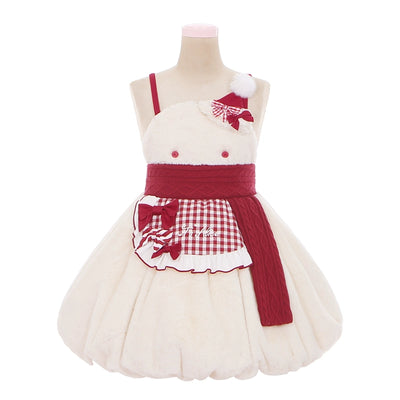To Alice~Snowball~Christmas Lolita JSK Dress Red Cute Dress Millet Apricot + Burgundy JSK(Size #0)  