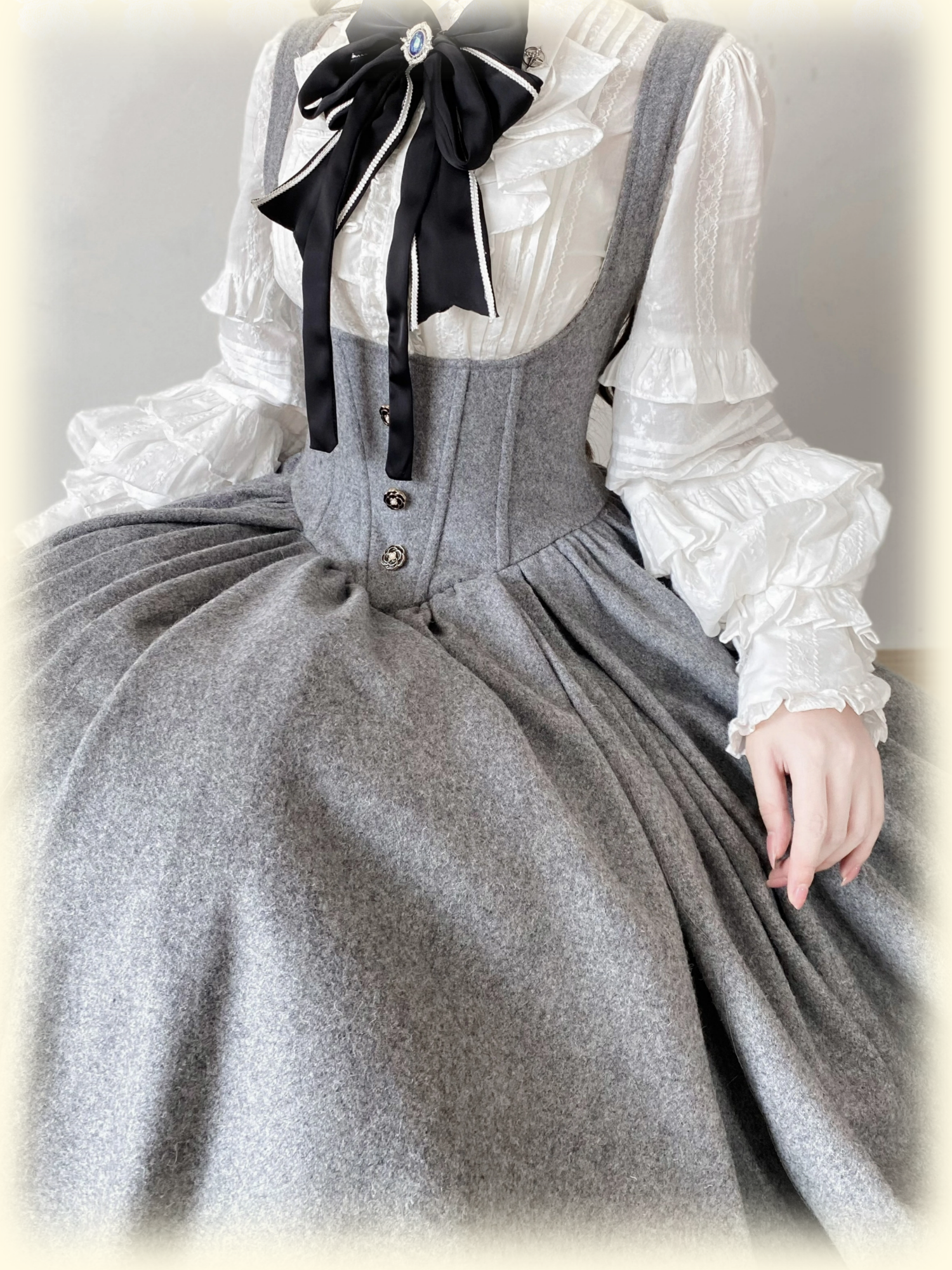 Wand Not for Your Lover - Wool Classic Lolita Bust Supporting JSK, Embroidered Shirt