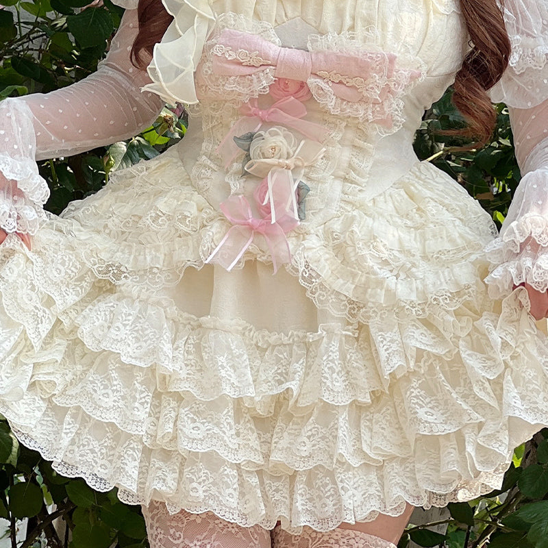 Diamond Honey~Thousand Layer Cream~Sweet Lolita Lace Pumpkin Skirt Bloomer free size three layers of lace bloomer 