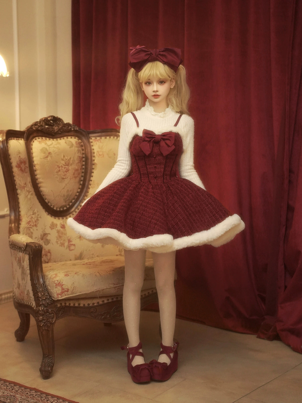 Tan Tuan - Winter Lolita Dress New Year Lolita JSK Plush Cape Set S Innerwear only