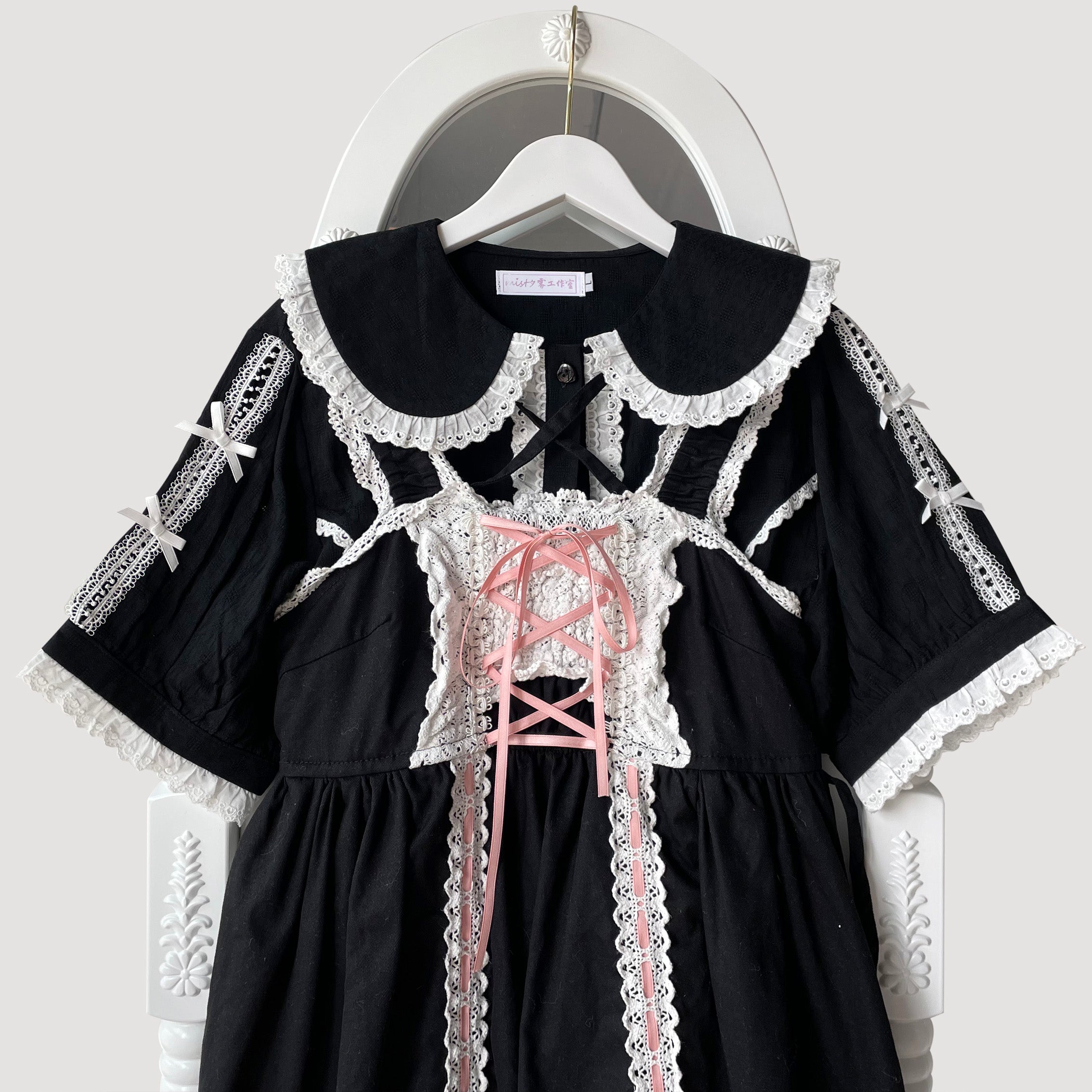 MIST - Kawaii Lolita Lace Shirt Black white S