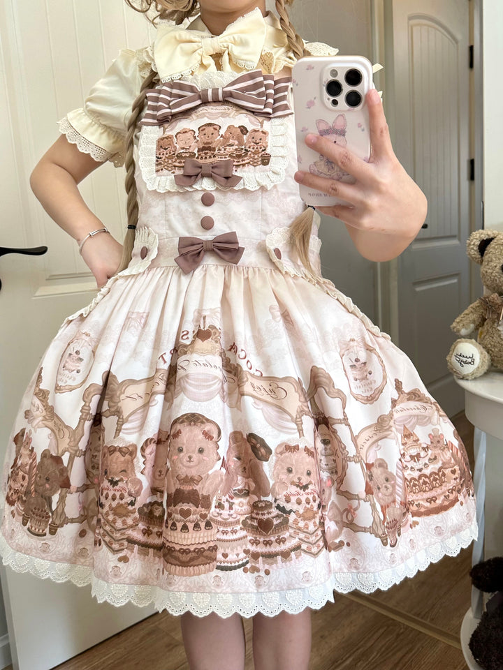 Akiyama Future Studio~Cute Lolita Salopette Dress Bear Print   