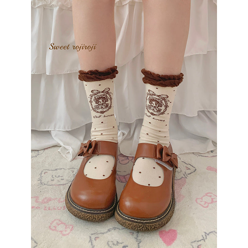 Roji Roji - Kawaii Cotton Lolita Socks Mid-calf Socks One Size Brown mid-calf socks / about 12.6" (32 cm)