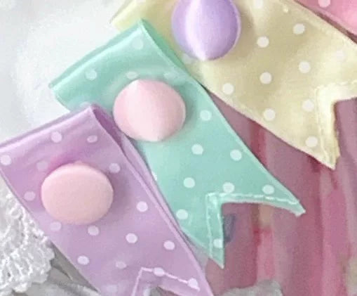 Kawaii Lolita Bunny Ear Hairband, Polka Dot Bow A Pair of Bunny Ear Clip (green with pink button) - not sold separately