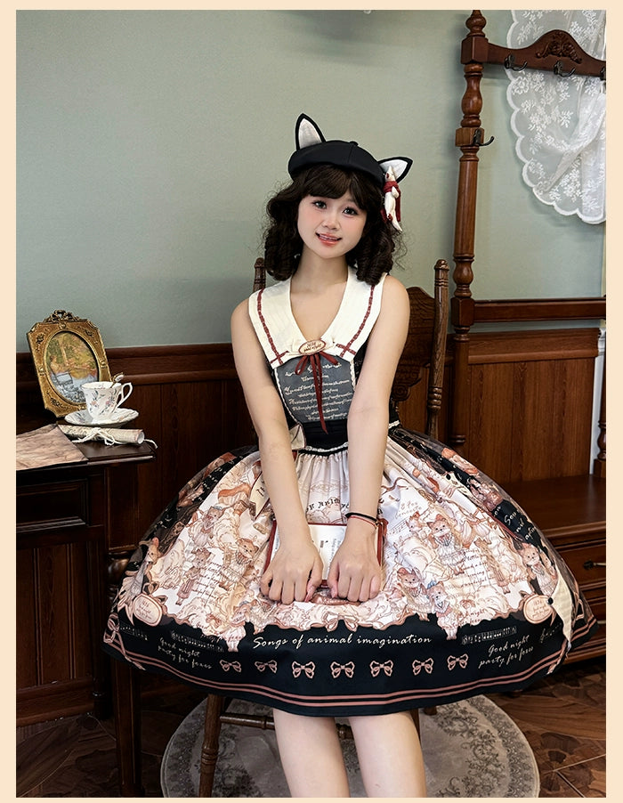 Alice Girl~Fox Band~Printed Sweet Lolita JSK Dress Square Neckline Daily Dress